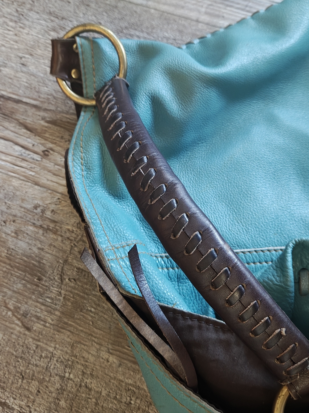 Lucky Brand Teal Leather Hobo with Black Handle - Picture 6 of 9